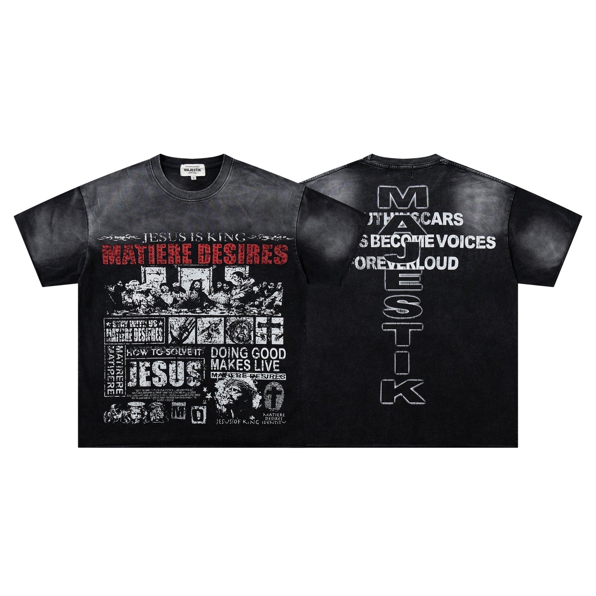 MAJESTIK Washed Black Distressed Graphic T-Shirt ¡ª hero