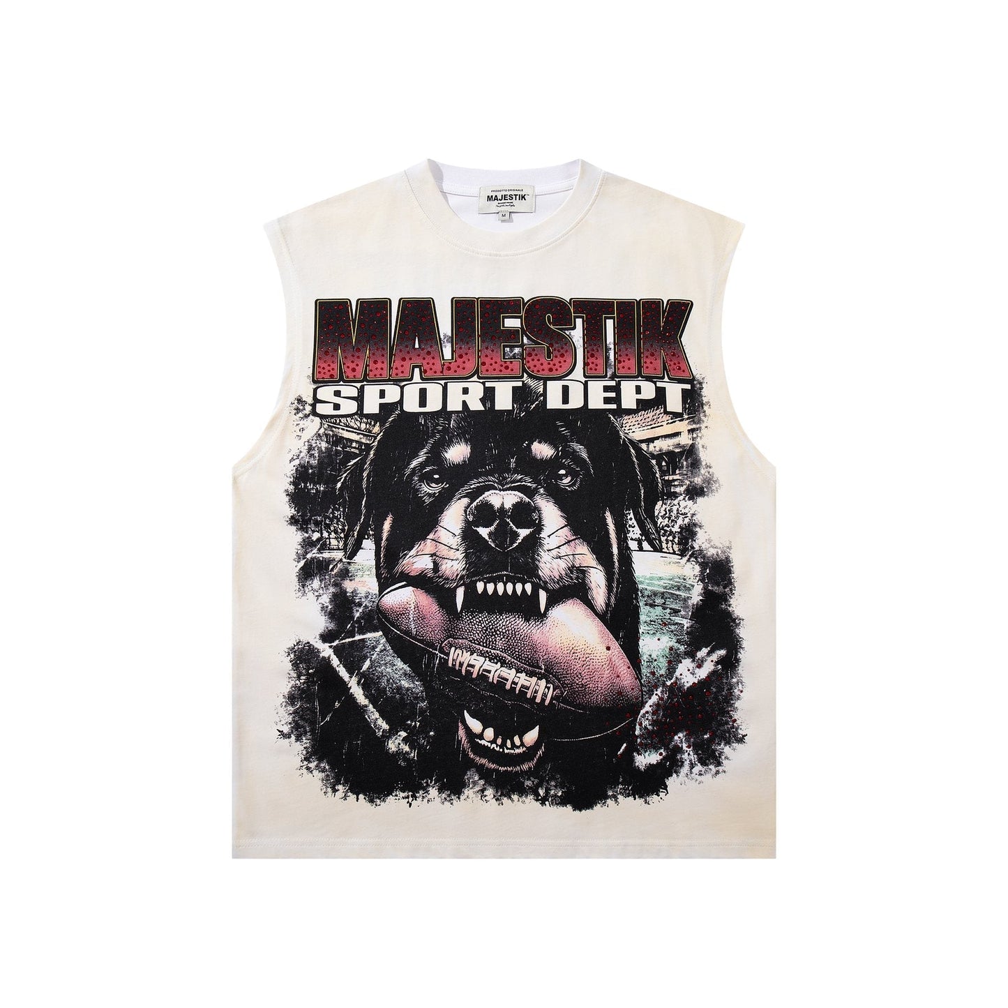 MAJESTIK Off White Graphic Sleeveless T-Shirt ¡ª front