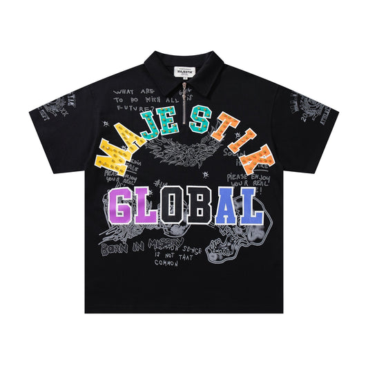 MAJESTIK Embellished Distressed Zip Polo Shirt ¡ª hero